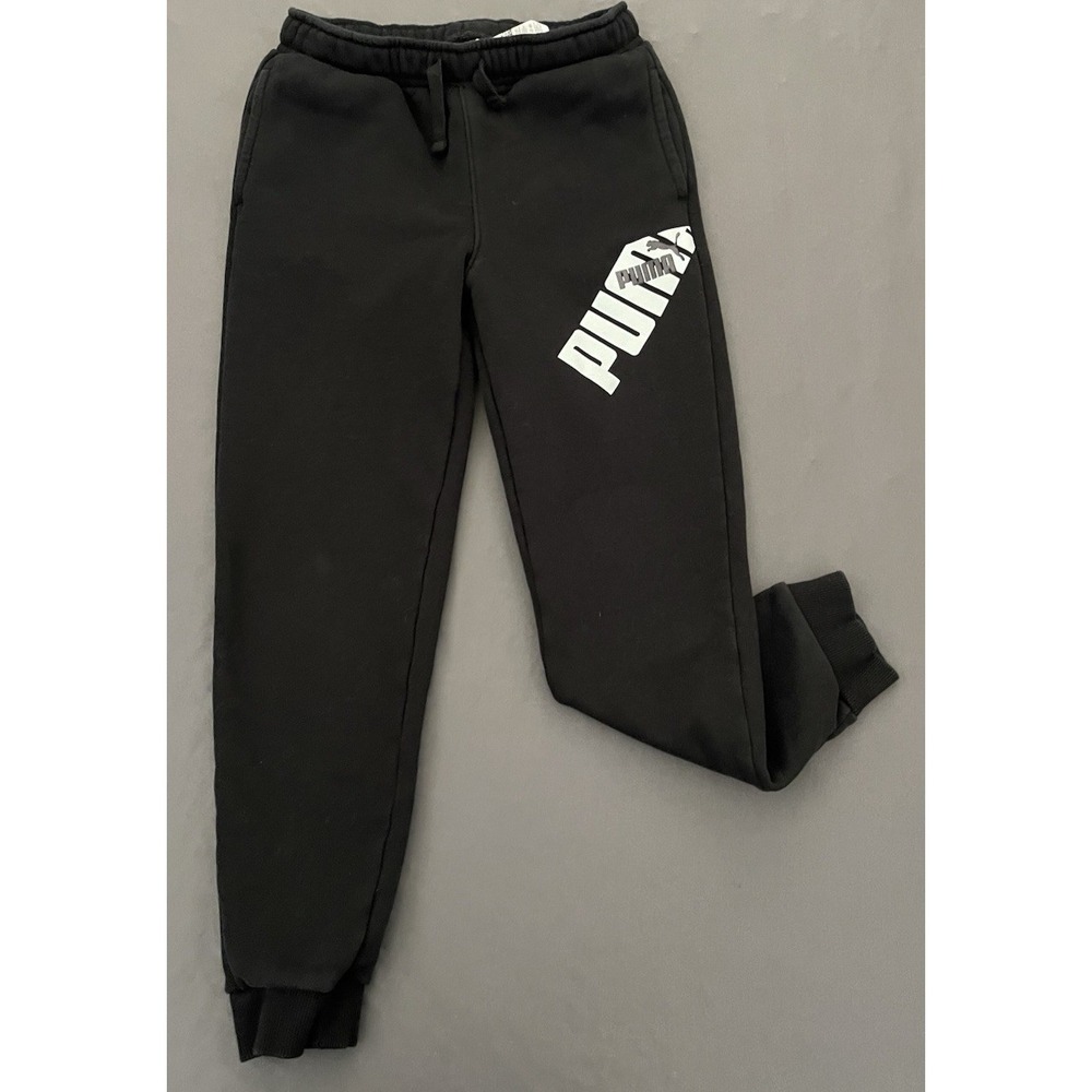 PUMA Fleece Jogger‎ Sweatpants W/Drawstring Boys Large 14/16 Black White Logo